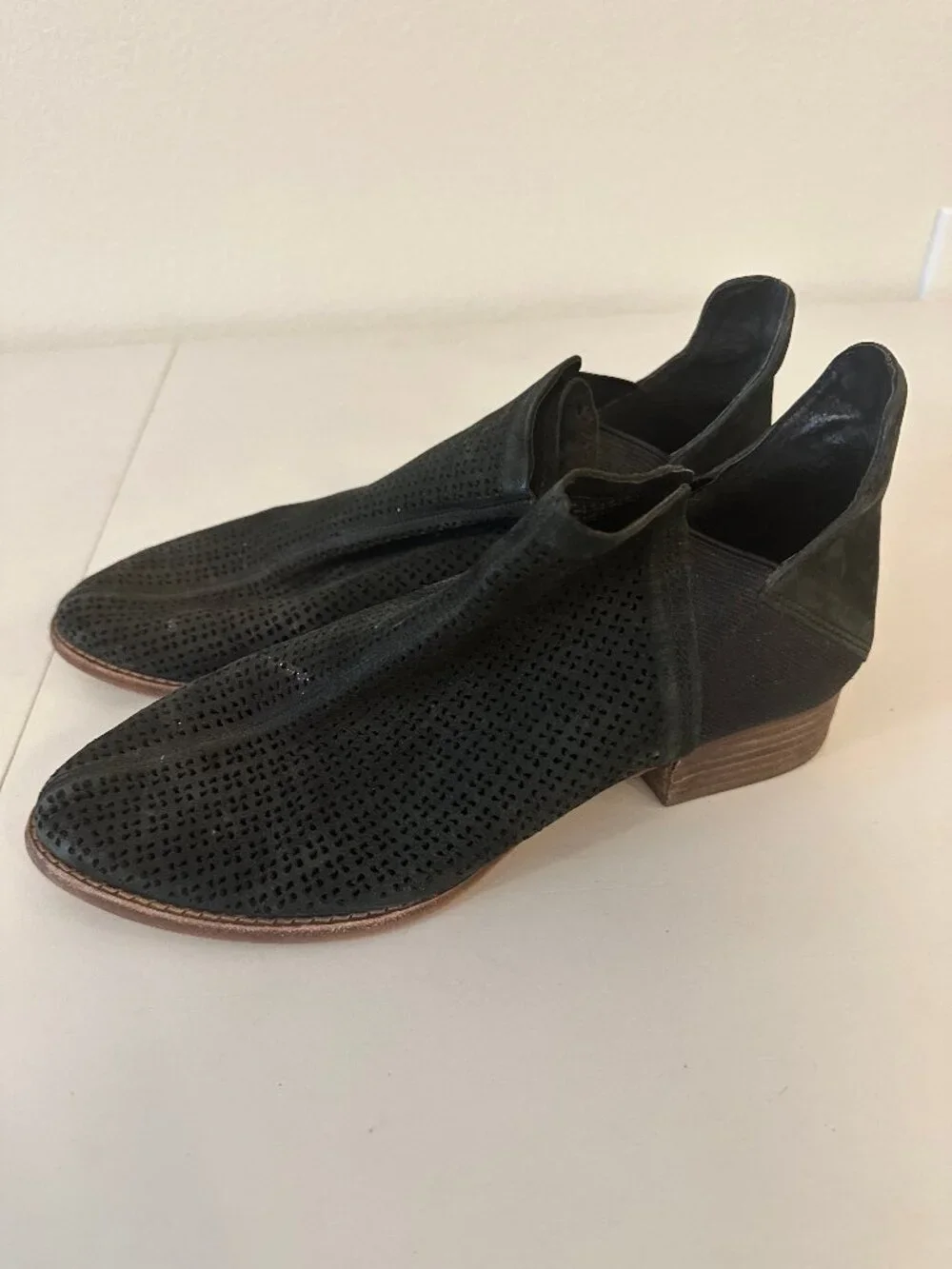 Vince Camuto Women's Black Perforated Suede Ankle Booties Low Block Heel